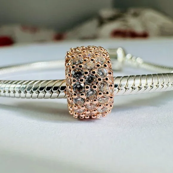 NEW Authentic Pandora Rose Charm Sparkling Pave Triple-ROW 782820C01 - Picture 4 of 10